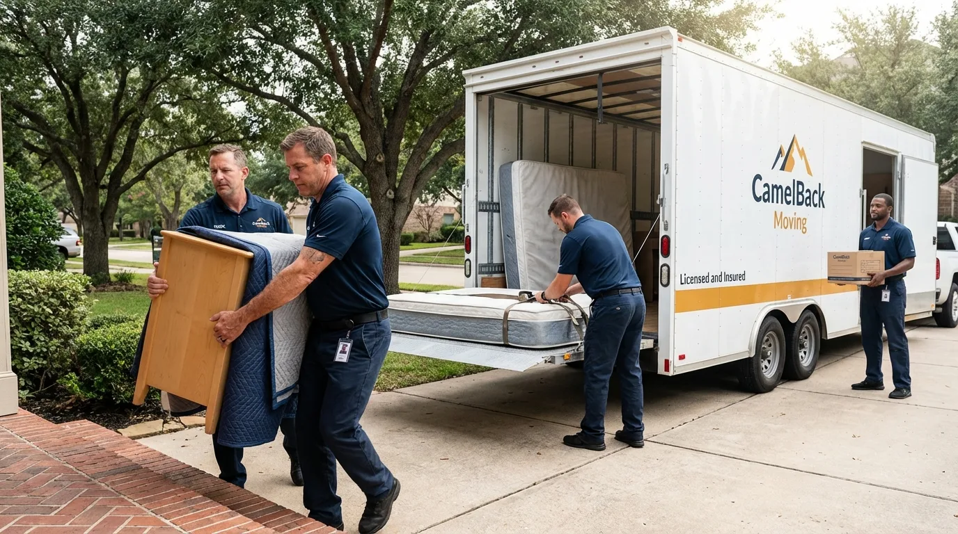 Crew loading residential truck for cross-state move from Palestine, IL