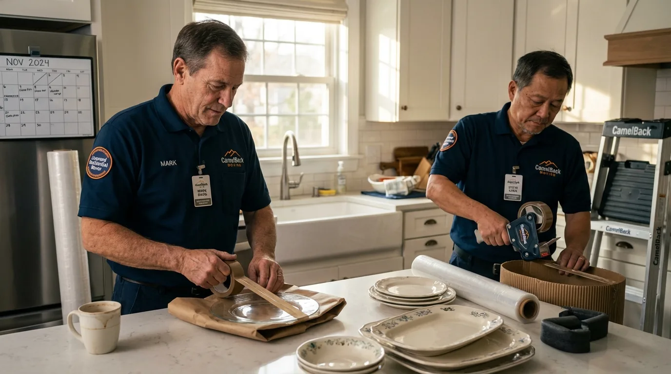 Professional crew packing kitchen dishware in Palestine, IL